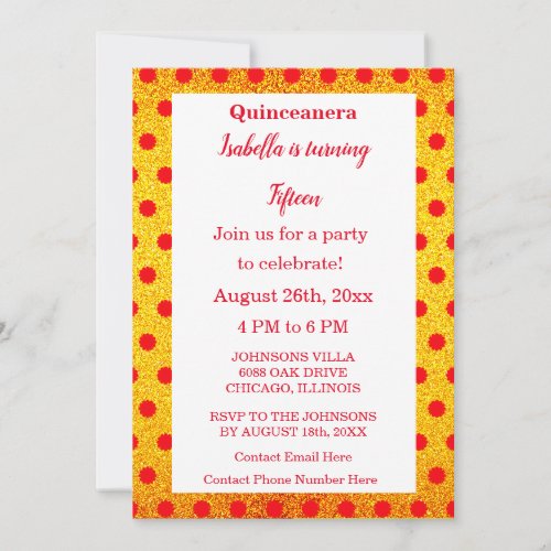 Quinceanera Red Floral Gold Glitter 15th Birthday Invitation