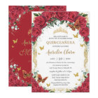 Quinceañera Red Floral Vintage Gold Butterflies