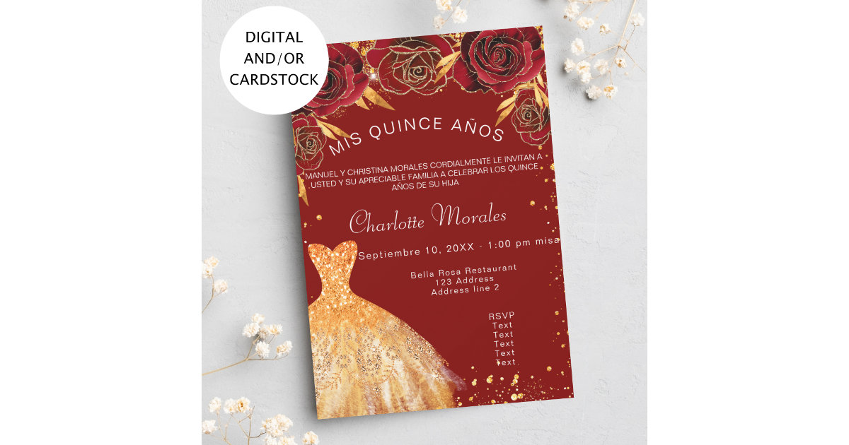 Gold and Red Quinceanera DIY Scroll Invitations, Zazzle in 2023
