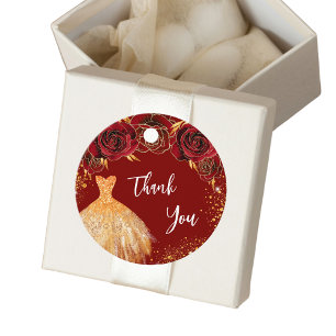 Quinceanera red gold dress thank you favor tags