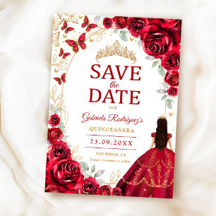 Quinceanera Red Gold Floral Save The Date
