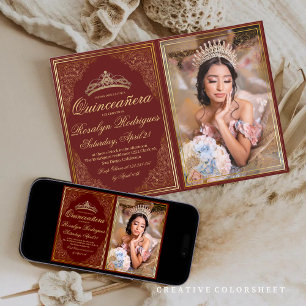 Quinceanera Red gold Ornate Princess Tiara Invitation