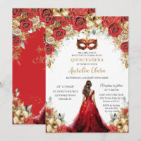 Quinceañera Red Gold Roses Floral Masquerade Ball