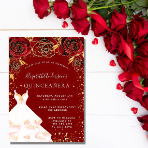 Quinceanera red gold white dress glitter elegant invitation