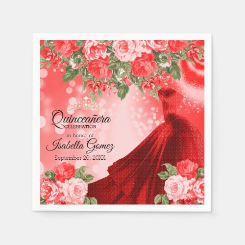 Quinceaera  Red Gown and Flowers Napkins