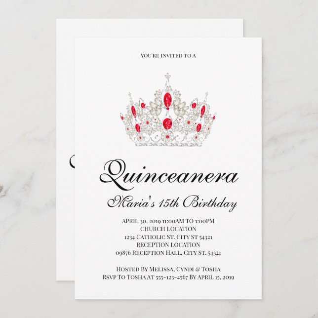 Quinceanera, Red Invitations (Front/Back)