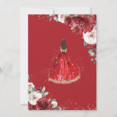 Quinceañera Red Ivory Blush Floral Princess Invitation (Back)