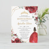 Quinceañera Red Ivory Blush Floral Princess Invitation (Standing Front)