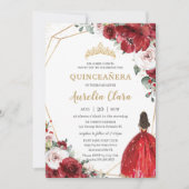 Quinceañera Red Ivory Blush Floral Princess Invitation (Front)