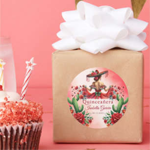 Quinceañera Red Mexican Style Classic Round Sticker