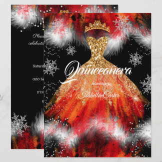 Quinceanera Red Orange Ice snowflake Fire Dress Invitation