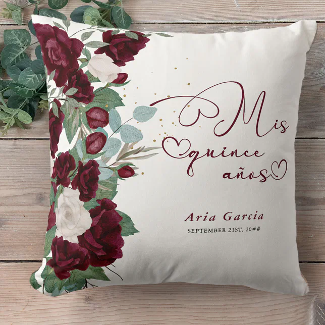 Quinceanera Red Rose Personalized Mis Quince Anos Throw Pillow | Zazzle