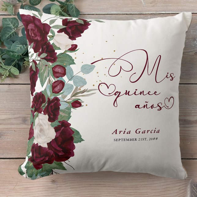 Quinceanera Red Rose Personalized Mis Quince Anos Throw Pillow (Creator Uploaded)