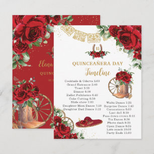 Quinceañera Red Roses Floral Charro Boots Timeline Note Card