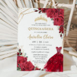 Quinceañera Red Roses Floral Gold Princess Dress Invitation<br><div class="desc">Personalize this lovely quinceañera invitation with own wording easily and quickly,  simply press the customize it button to further re-arrange and format the style and placement of the text.  Matching items available in store!  (c) The Happy Cat Studio</div>