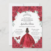 Quinceañera Red Roses Floral Princess Gown Silver Invitation | Zazzle