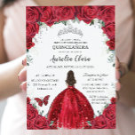 Quinceañera Red Roses Floral Princess Gown Silver Invitation<br><div class="desc">Personalize this lovely quinceañera invitation with own wording easily and quickly,  simply press the customize it button to further re-arrange and format the style and placement of the text.  Matching items available in store!  (c) The Happy Cat Studio</div>