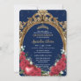 Quinceañera Red Roses Floral Snow White Gold Frame Invitation