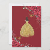 Quinceañera Red Roses Floral Yellow Princess Dress Invitation (Back)