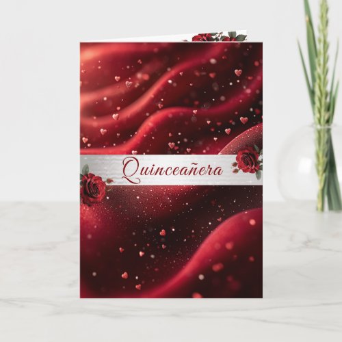 Quinceanera Red Roses Hearts Red Satin