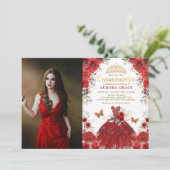 Quinceañera Red Roses Mis Quince 15th Birthday Invitation (Standing Front)