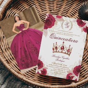 Quinceanera Red Roses Photo 15th Birthday Invitation