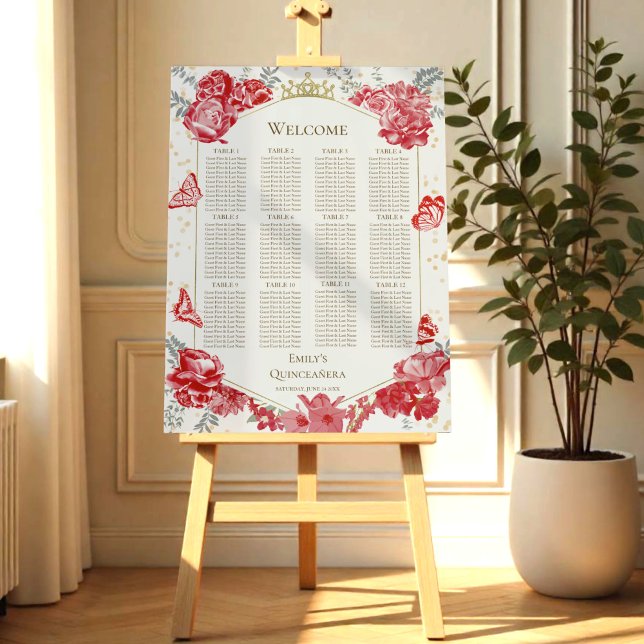 Quinceanera Red Seating Chart Sign Butterflys (Creator Uploaded)