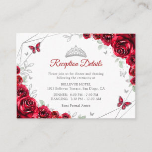Quinceanera Red Silver Floral Details Enclosure Card