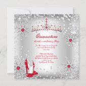 Quinceanera Red Silver Winter Wonderland Invitation (Front)