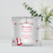 Quinceanera Red Silver Winter Wonderland Invitation (Standing Front)