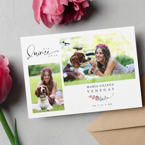 Quinceaera Red Trendy Branches Espaol 2 Photos Invitation