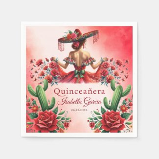 Quinceañera Red Watercolor Mexican Girl