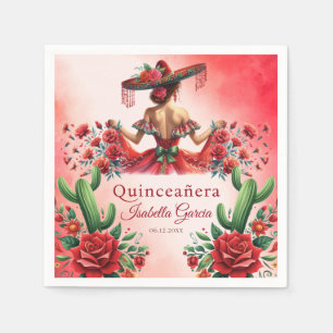 Quinceañera Red Watercolor Mexican Girl Napkins