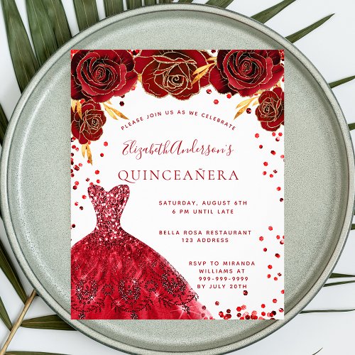 Quinceanera red white dress budget invitation flyer