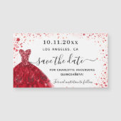 Quinceanera red white dress save the date magnet (Front)