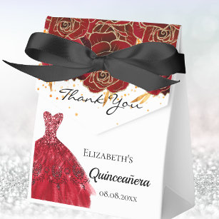 Quinceanera red white florals dress thank you favor boxes