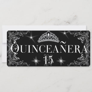Quinceanera Regal Black Silver Tiara Invitation