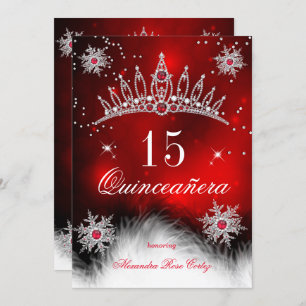 Quinceanera Regal Red Snowflake 15th Birthday Invitation