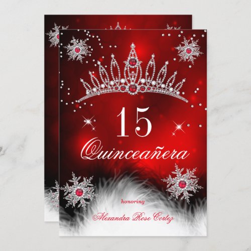 Quinceanera Regal Red Snowflake 15th Birthday Invitation
