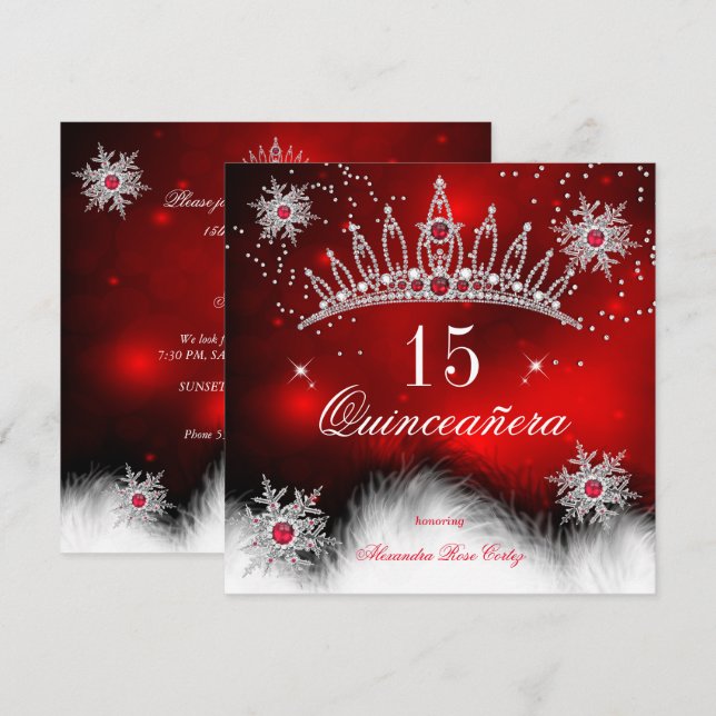 Quinceanera Regal Red Snowflake 15th Birthday Invitation (Front/Back)