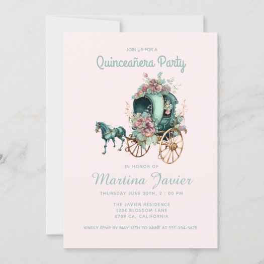 Quinceañera Retro Floral Carriage 15th Birthday