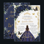 Quinceañera Rich Navy Blue Floral Gold Princess Invitation<br><div class="desc">Personalize this lovely quinceañera invitation with own wording easily and quickly,  simply press the customize it button to further re-arrange and format the style and placement of the text.  Matching items available in store!  (c) The Happy Cat Studio</div>