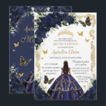 Quinceañera Rich Navy Blue Floral Gold Princess Invitation<br><div class="desc">Personalize this lovely quinceañera invitation with own wording easily and quickly,  simply press the customize it button to further re-arrange and format the style and placement of the text.  Matching items available in store!  (c) The Happy Cat Studio</div>