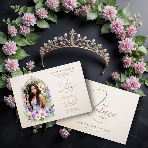 Quinceaera Romantic Glam Floral Ornate Arch  Invitation