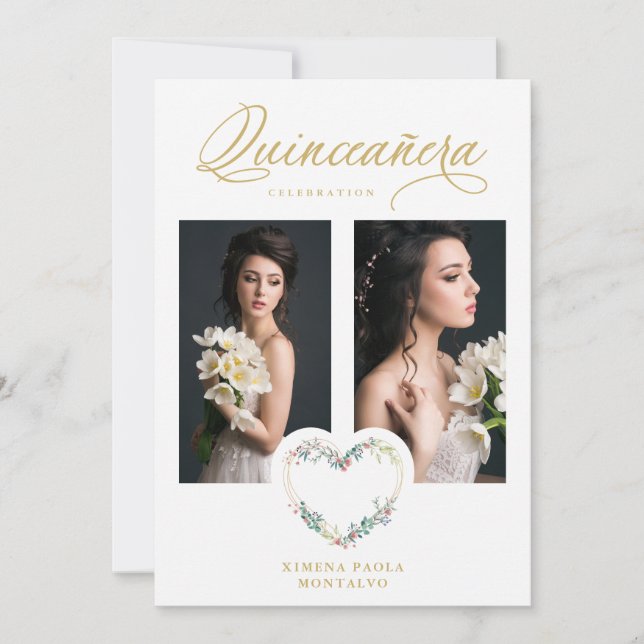 Quinceañera Romantic Pink Shades Faux Gold Floral  (Front)