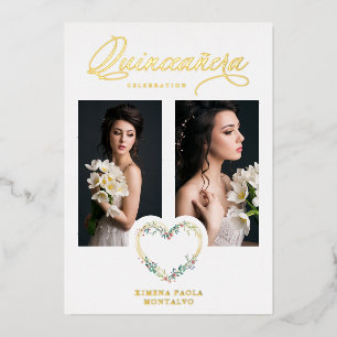 Quinceañera Romantic Pink Shades Real Gold Floral Foil Invitation