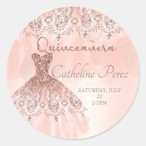 quinceanera rose blush 15th birthday favor classic round sticker