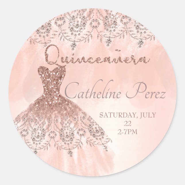 quinceanera rose blush 15th birthday favor classic round sticker (Front)