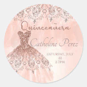quinceanera rose blush 15th birthday favor classic round sticker