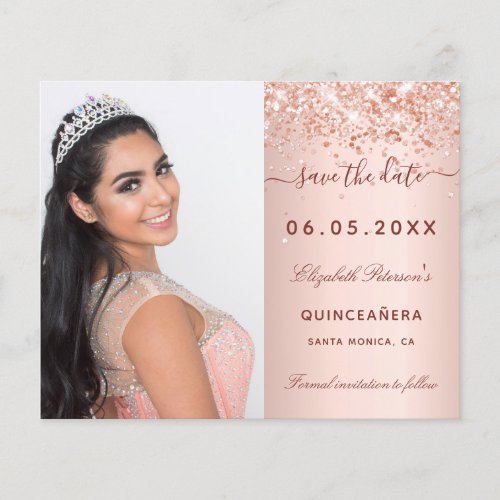 Quinceanera rose blush photo budget Save the Date Flyer